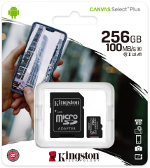 Kingston 256GB micSDXC Canvas Select Plus 100R A1 C10 Card + ADP