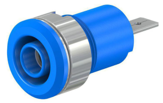 Insulated socket 4mm accepting spring-loaded 4mm plugs with rigid insulating sleeve; Nickel-plated; CAT III 24A/1000V; Blue