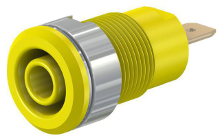 Insulated socket 4mm accepting spring-loaded 4mm plugs with rigid insulating sleeve; Nickel-plated; CAT III 24A/1000V; Yellow