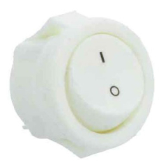Small Round Rocker Switch, 2p, On-OFF, Non Illuminated, Panel Mounting, 3A/250VAC, White, D:16.5 x H:14.9mm