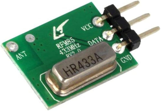 ASK transmitter module, operating at 433.92 MHz, Vcc=2.2-5.5V, Output power 15dBm typ(Vcc=5.0V), Data Rate 0.3-10Kbps