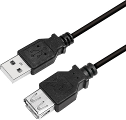 USB-A(USB 2.0) Socket to USB-A(USB 2.0) Plug, 2.0m Length, Shielded, up to 480 Mbps, Black