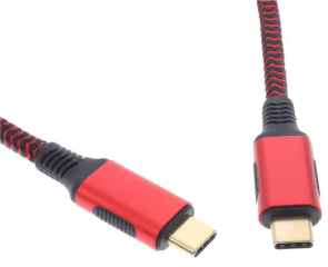 USB-C Male to USB-C Male; E-Marker; 5Gbps (USB 3.2 Gen 1, USB 3.1 Gen 1, USB 3.0, Superspeed); PD 100W (20V/5A); 1.0m; Black/Red Braided; Blister Pack