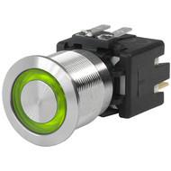 MSM19; Stainless Steel; Torsion Protection; Latching Action; Ring Ilumination Dottted, Green LED 24VDC; DPST; 12A/250VAC; Panel Mount