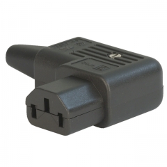 IEC Connector C13,; Plug Female; Cable Mount/Rewireable; Angled 90°; 3x1mm?; max. Cable Diameter 8.5 mm; 10A/250VAC; 70 °C