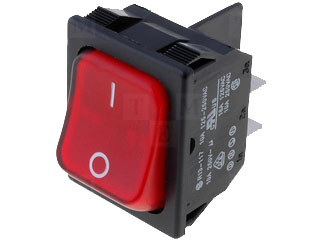 switch 4p DPST ON-OFF 27.5x22mm 10A/250Vac, Red Ne