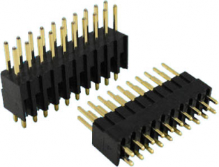 Dual Bodies header,Body=7.62mm Contact=5.6mm, 2x10, straight PCB TH, P2.54mm