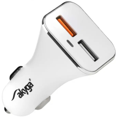 Car charger 12/24V Akyga AK-CH-08 18W 2x USB-A Quick Charge 3.0 5-12V / 1.5-3A white