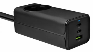 Wall charger Akyga AK-CH-21 65W 2xUSB-C USB-A PD GaN 5-20V / 1.5-4.5A + AC Socket black 1.5m