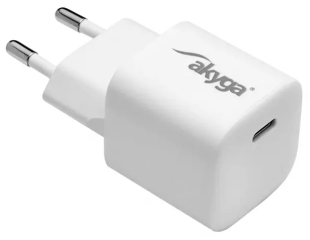 Wall charger Akyga AK-CH-22 25W USB-C PD GaN 5-12V / 2.08-3A  white