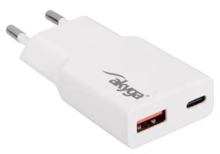 Wall charger Akyga AK-CH-27 30W USB-C USB-A PD GaN 5-20V / 1.5-3A white