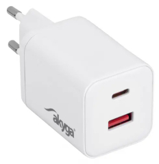 Wall charger Akyga AK-CH-28 45W USB-C USB-A PD GaN 5-20V / 2.25-3A  white