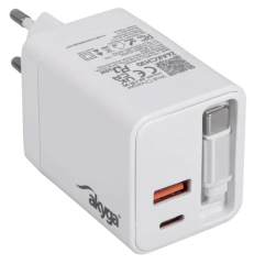 Wall charger Akyga AAK-CH-30 65W 2x USB-C USB-A PD 5 GaN-20V / 1.5-3.25A  white