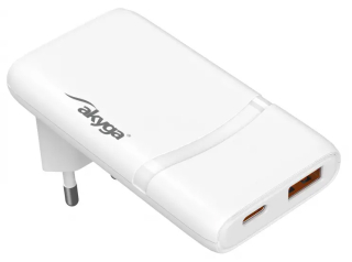 Wall charger Akyga AK-CH-31 65W USB-C USB-A PD GaN 5-20V / 1.35-3A  white