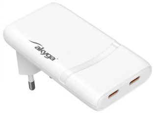 Wall charger Akyga AK-CH-32 65W 2x USB-C PD GaN 5-20V / 2.25-3A  white