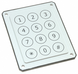 Piezoelectric Keypad; 12 Keys; Rear Mounting; Very long life; -40°C to +85°C; Panel sealed to IP68; Custom markings on request