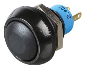 Pushbutton Switch for Harsh Environments; 1 NO; OFF-ON; Momentary; Front sealed to IP67; Panel Mount, Bushing 12mm; Black