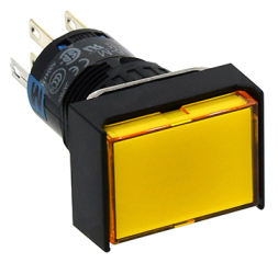 Pushbutton Switch; SPDT Momentary; 3A 250V AC/DC; Rectangular 18x24mm; 16mm mounting hole; Iluminated 24V AC/DC LED