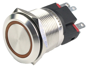 22mm round momentary  vandal-resistant, RING LED Green 24V, 3A 250V