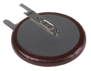 Vanadium Pentoxide Lithium Rechargeable Coin Cell; 3.0V/100mAh; 30x3.9mm; PCB Mount, 2-pin, Vertical