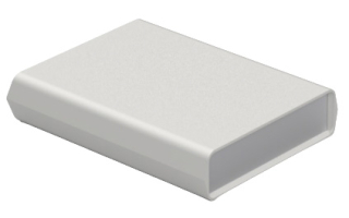 ABS enclosure 198x178x108mm; Front and back aluminum panels; integral PCB guides, mounting studs; Matt surface; Light grey RAL 9018