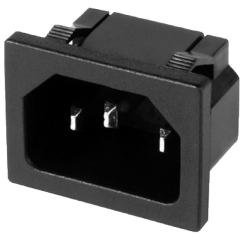 IEC 60320 C14 Appl. Inlet; 4.8mm Quick Connect Terminals; Side Flanget, Panel Mount, Black, 15A 250V 70C