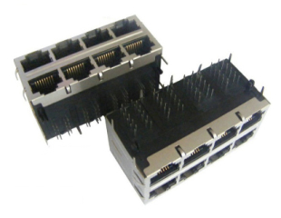 2x4 Port 8p8c RJ45 Ethernet(NoN PoE), Female PCB Connector, 10/100 Base-T Integrating Magnetics, Without LED