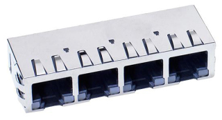 1x4 Port, 8p8c (RJ45, Ethernet) Jack, PCB R/A, 10/100/1000 Base-T, Shielded, EMI Finger, Cat5e, Without LED