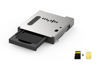 Micro/Nano SIM Card + Micro SD Socket; Stacked Type; with Tray, Push-Push; with Lock and Switch