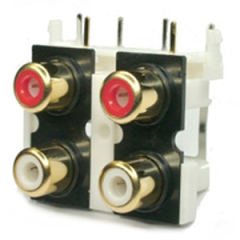 PHS-14B PCB mounting Quad RCA Phono Connector, 2 red/2white entries, gold plated