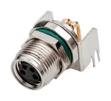 M8 4-Pos Circular Connector Receptacle, Female Sockets, R/A, TH