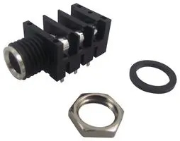 Съединител: жак аудио; стерео TRS; 6.35 mm (1/4"); ъглов; за монтаж на платка; конвенционален монтаж (THT)