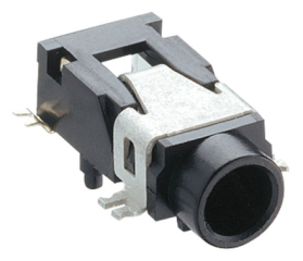 3.5 mm jack panel socket, 3 pole (stereo), SMD, plastic/metal