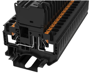 DIN rail terminal block 0.2-4.0 mm2 for TS35, spring clamp, 24A 800V, black, fuse