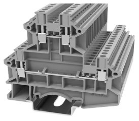 DIN rail terminal block, screw type, 2 potentials, 0.2-2.5/4.0 mm2 for TS35x15 and TS35x7.5 din rails, 24A 500V, grey