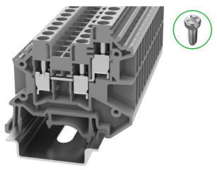 DIN rail terminal block, screw type, 0.2-4.0/6.0 mm2 for TS35x15 and TS35x7.5 din rails, 32A 500V, grey, fuse