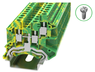 DIN rail terminal block, grounding, screw type, 0.2-4.0/6.0 mm2 for TS35x15 and TS35x7.5 din rails, yellow-green