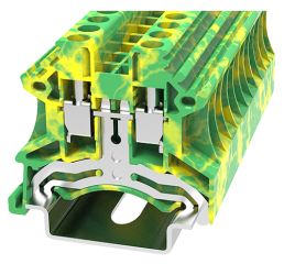 Клема редова, заземителна, винтова, 0.2-4.0/6.0 mm2 за шини TS35x15 и TS35x7.5, жълто-зелена
