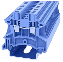 DIN rail terminal block, screw type, 0.2-2.5/4.0 mm2 for TS35x15 and TS35x7.5 din rails, 24A 800V, blue