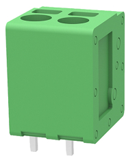 клема пружинна, 24A 400V AC, 0.2-4.0 mm2, 2 пина, 5.0 мм, вертикална, зелена