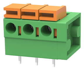 клема пружинна, 15A 250V AC, 0.2-1.5 mm2, 3 пина, 5.0 мм, зелена