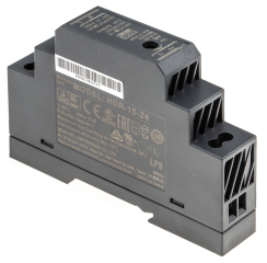 DIN Rail; 15W Ultra Slim; In. 85-264VAC/120-370VDC; Out. 24VDC (Adj. 21.6-29.0)/0.63A; -30°C to 70°C; Eff. 86%; 90x17.5x54.5mm