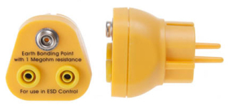 Earth Bonding Plug for Schuko sockets; 1 x 10mm stud + 2 x 4mm banana plug