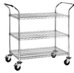 ESD Steel Wire Shelving Cart, 3 Flat Wire Shelves