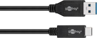 USB-A plug to USB-C plug, 1000mm  Length, Black, SuperSpeed+data transmissions up to 10 Gbit/s, 3A