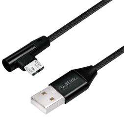 USB-A Male to micro USB-B Male, Angled; USB 2.0; Length: 1.0m.