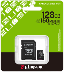 Kingston 128GB microSDXC Canvas Select Plus Gen3 150MB/s A1 Card + Adapter
