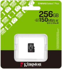 Kingston 256GB micSDXC Canvas Select Plus 150MB/s read, UHS-I speed class, U1, V10, A1 + ADP