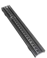 Linear lens for 20 and 24 mm wide LED module, 285x40x10mm, Asymmetric beam, clip fixing