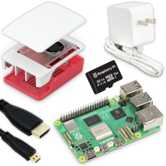 Raspberry Pi 5 8GB, Universal Power Supply, 16GB SD card with PI OS software installed, 1m. HDMI cable, Red/White case